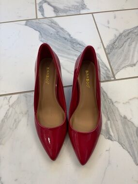 BAMBOO Red Patent Pointed Toe Pumps